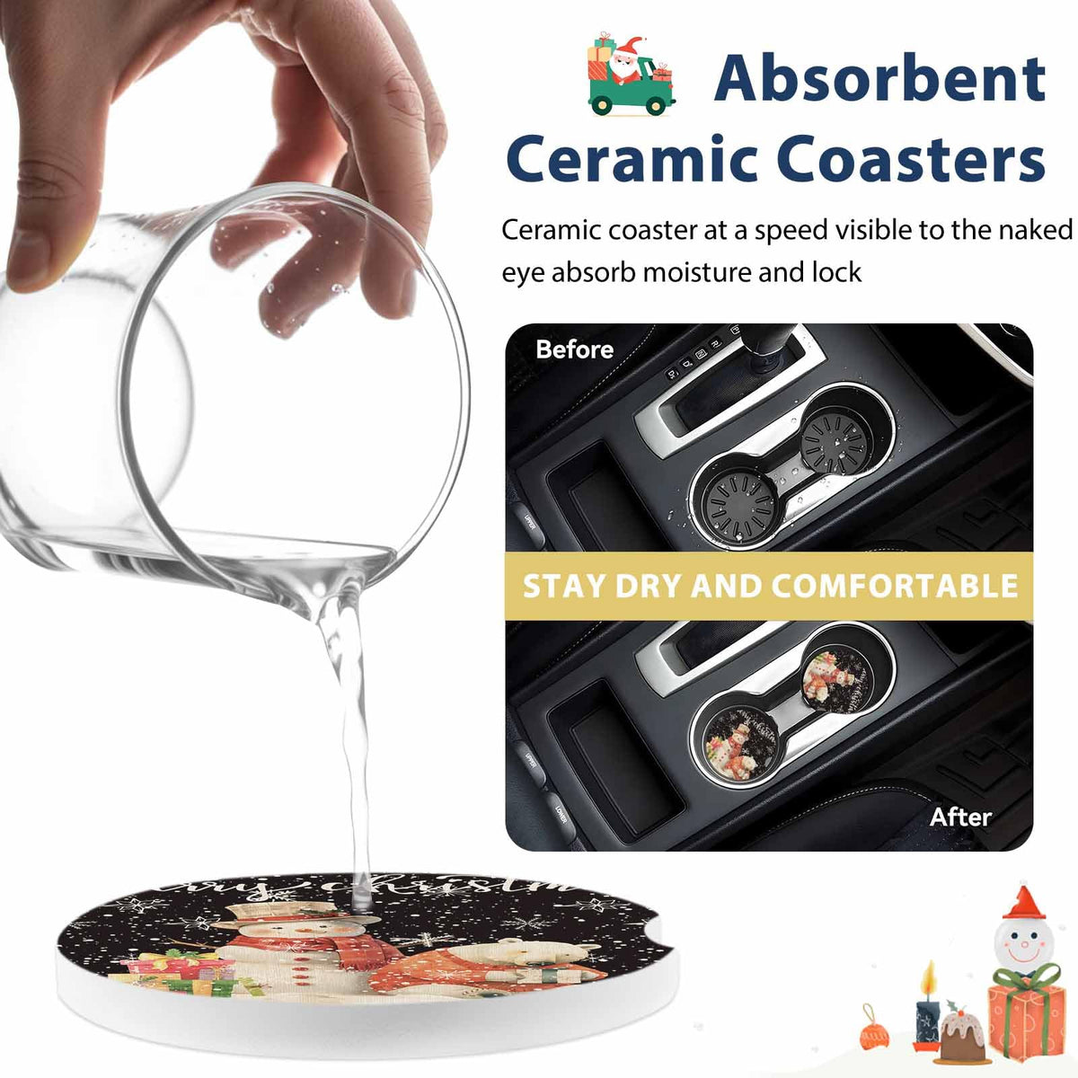 Absorbent Ceramic Stone Car Coasters Set of 2 C898721