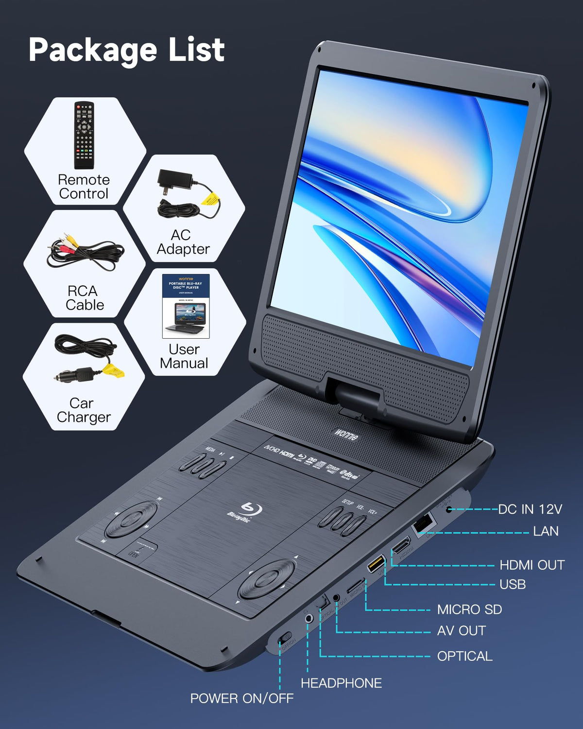 16.9" Portable Blu Ray Player with 14.1" 1080P Swivel Screen Z2552