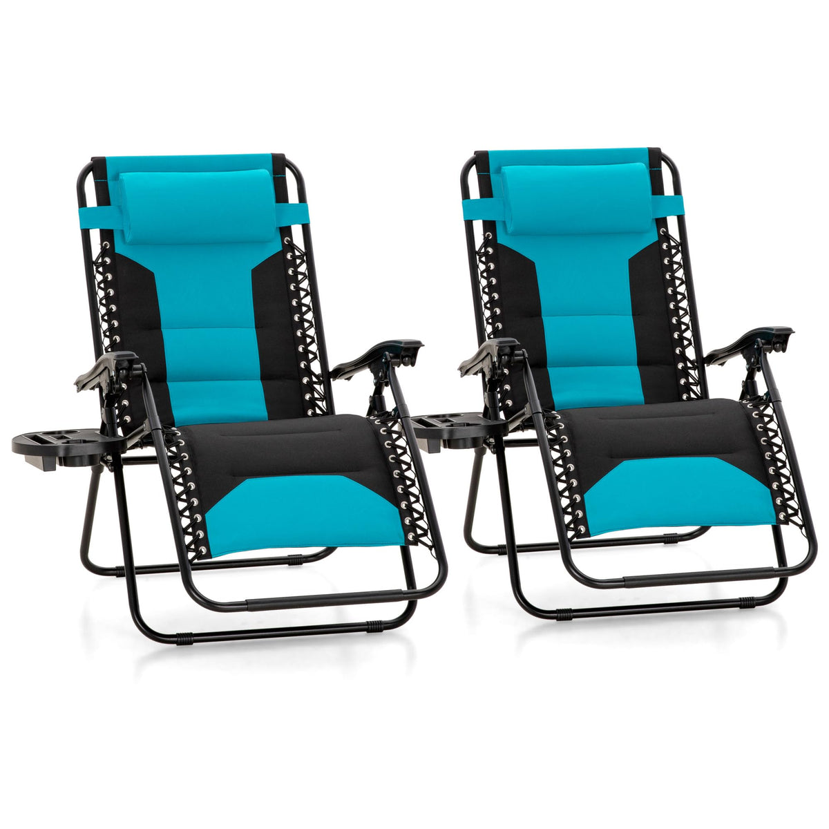 Zero Gravity Chair Set of 2 Folding Patio Lounge Recliner with Pillows Cup Holder P761