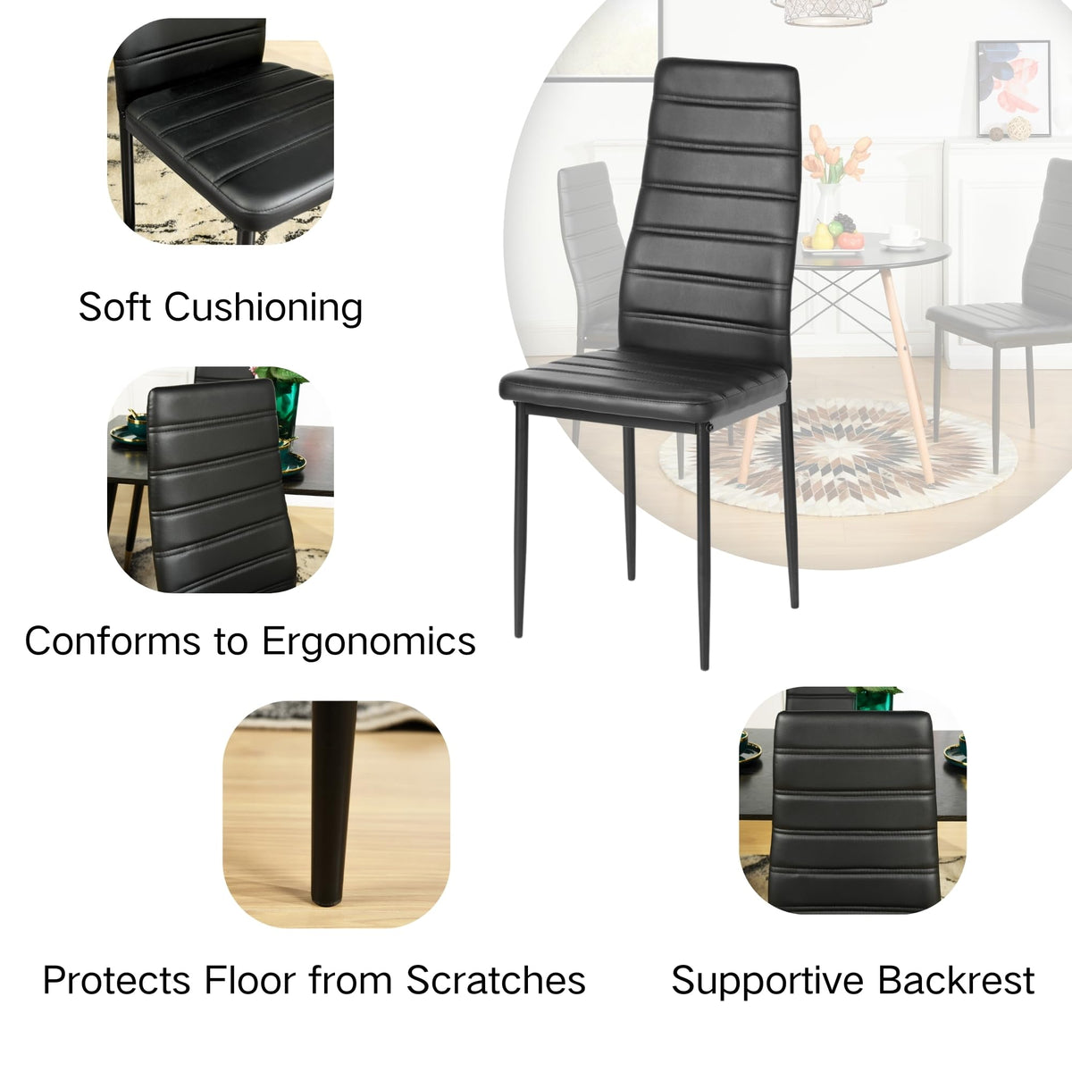 Black PU Dining Chairs Set of 4 Metal Legs L787737