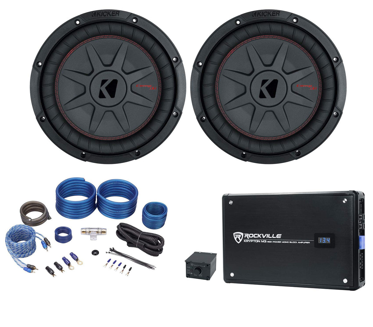 10in 1600W Slim Shallow Car Subwoofers with Mono Amplifier and Wire Kit S2442