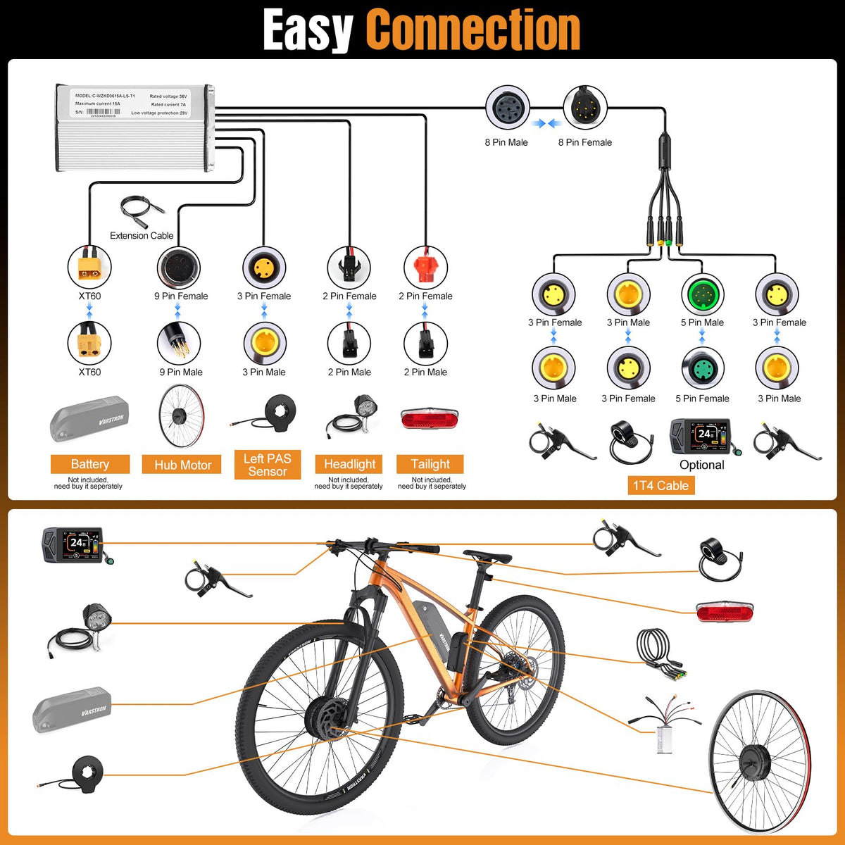 48V 500W Front Hub Motor Ebike Conversion Kit C3337