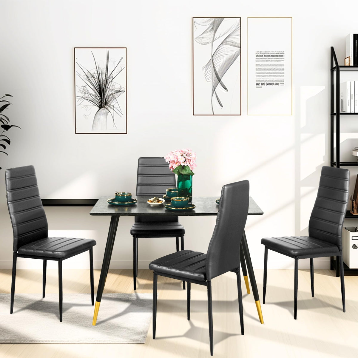 Black PU Dining Chairs Set of 4 Metal Legs L787737