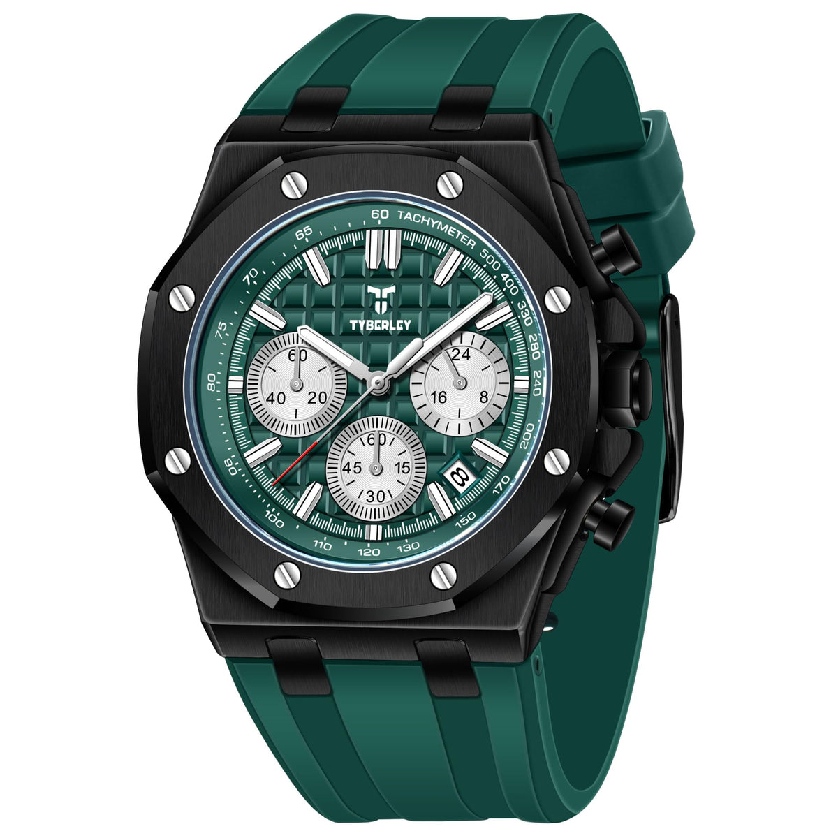 Men's Quartz Chronograph Watch 41MM Waterproof Rubber Strap Luminous W50534