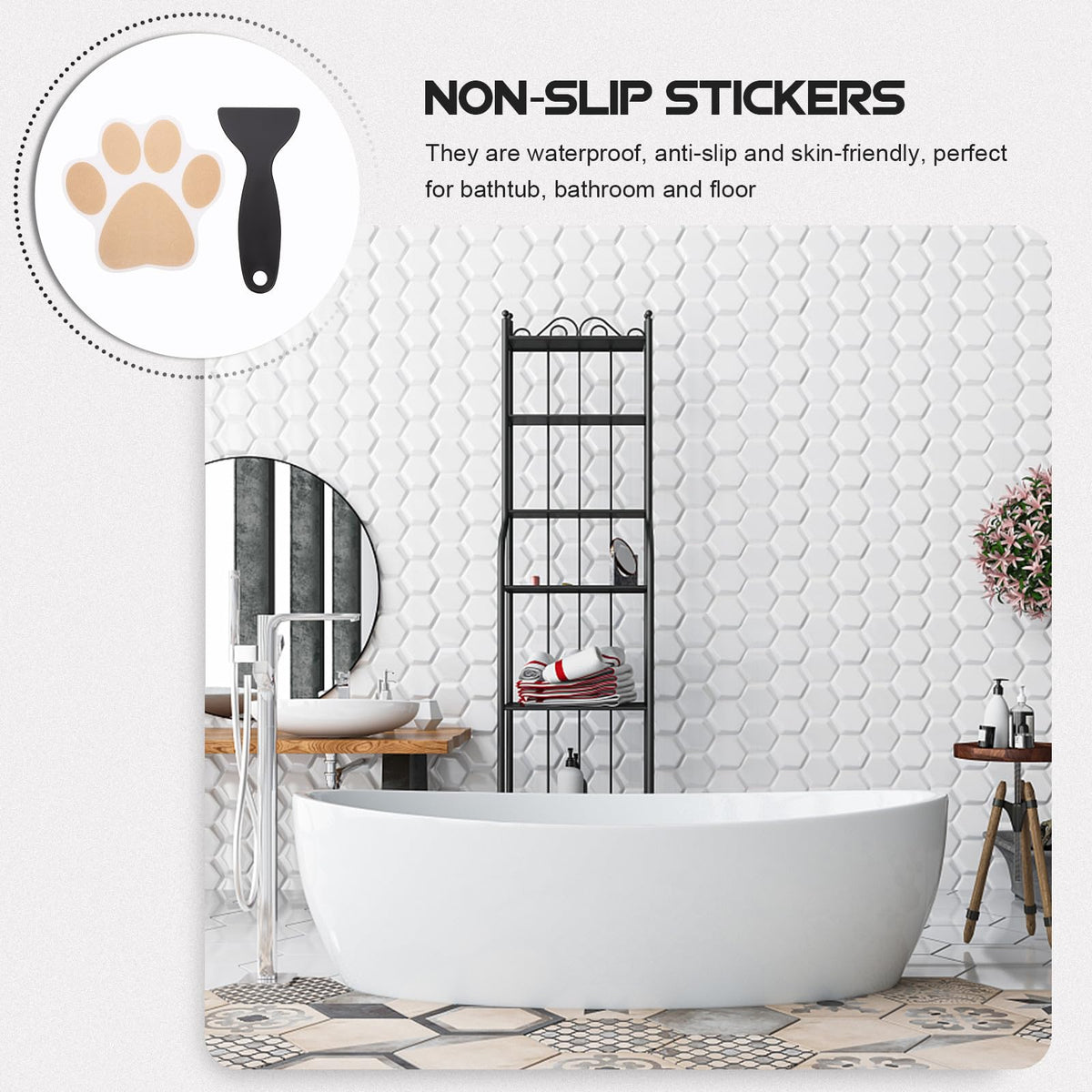 Dog Paw Non Slip Bathtub Stickers with Scraper L554