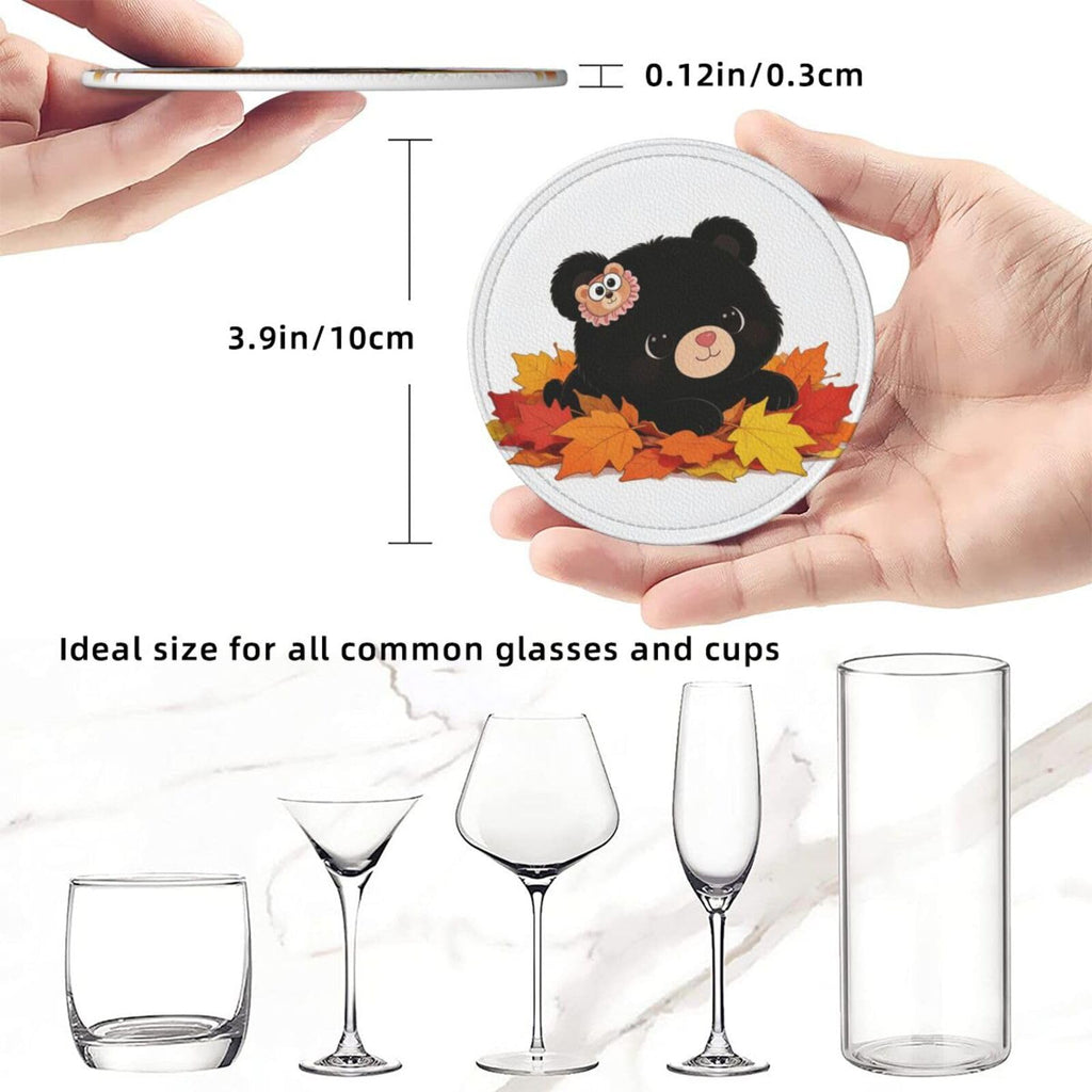 Black Bear Leather Coasters Set of 6 with Holder O841111