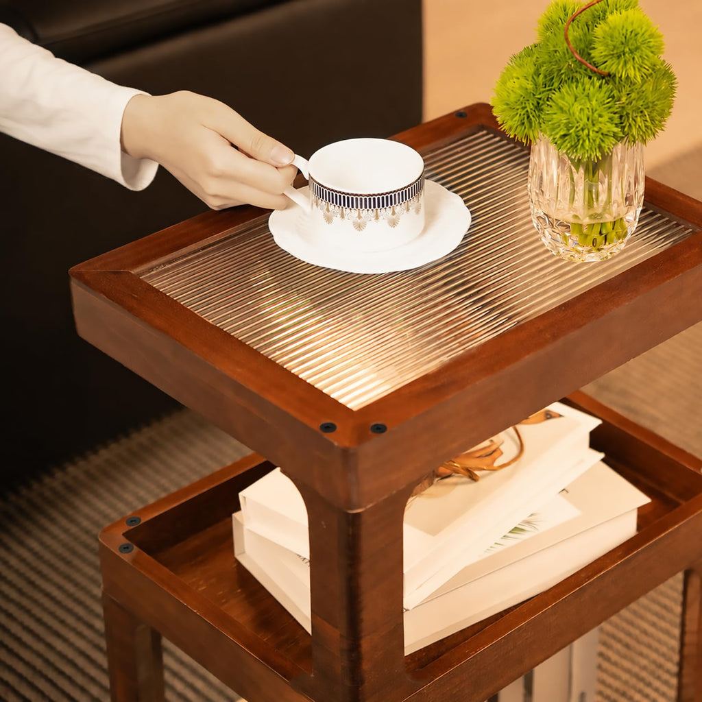 Solid Wood 3 Tier Brown Side Table F282776