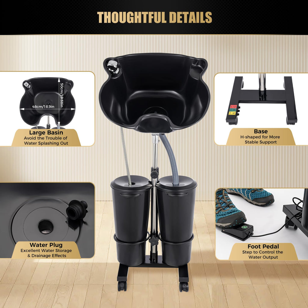 Portable Height & Angle Adjustable Shampoo Bowl with Electric Pump & 2 Bucket V872