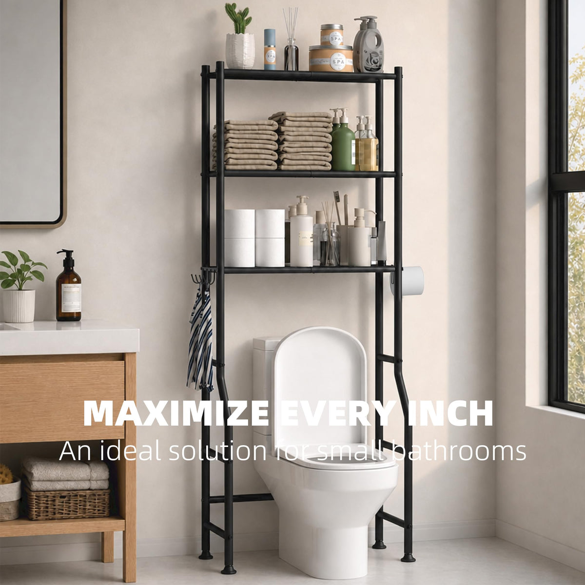 3-Tier Over Toilet Storage, Black P707