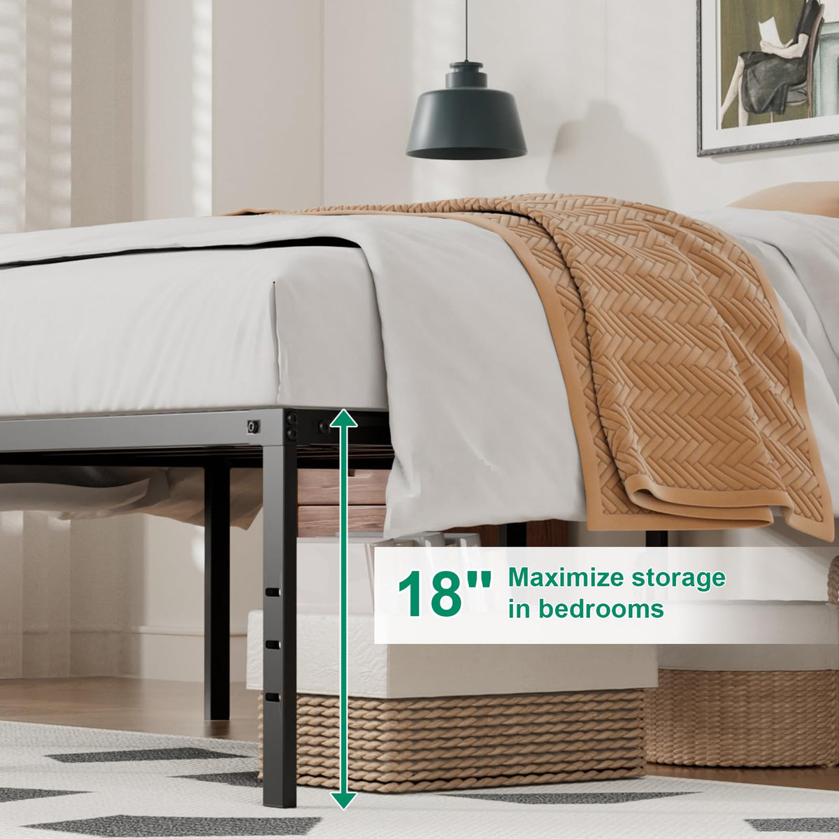 Queen Size Metal Bed Frame with Underbed Storage V276327