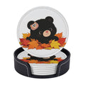 Black Bear Leather Coasters Set of 6 with Holder O841111