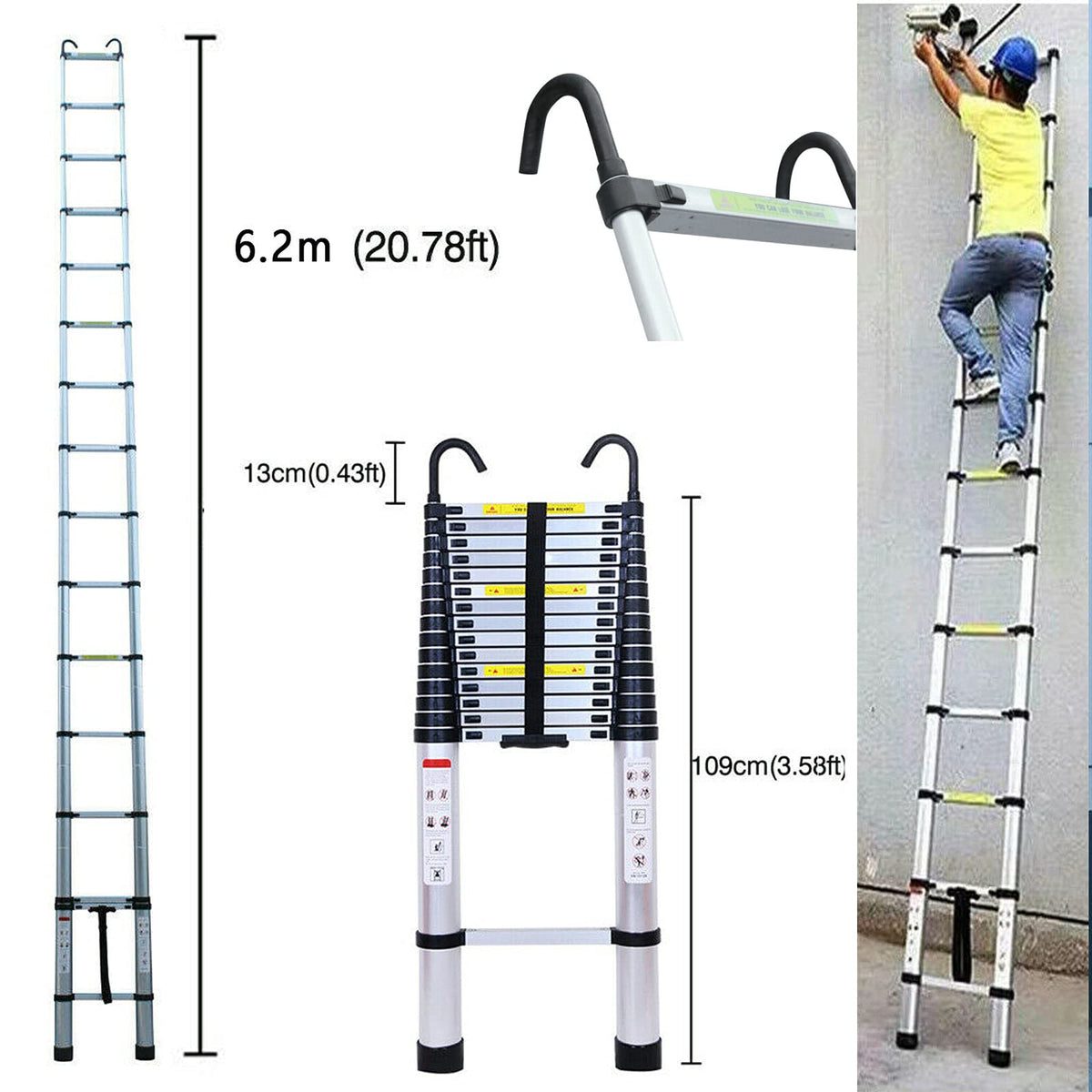 20.34 ft Aluminum Telescopic Ladder 330lbs S41065