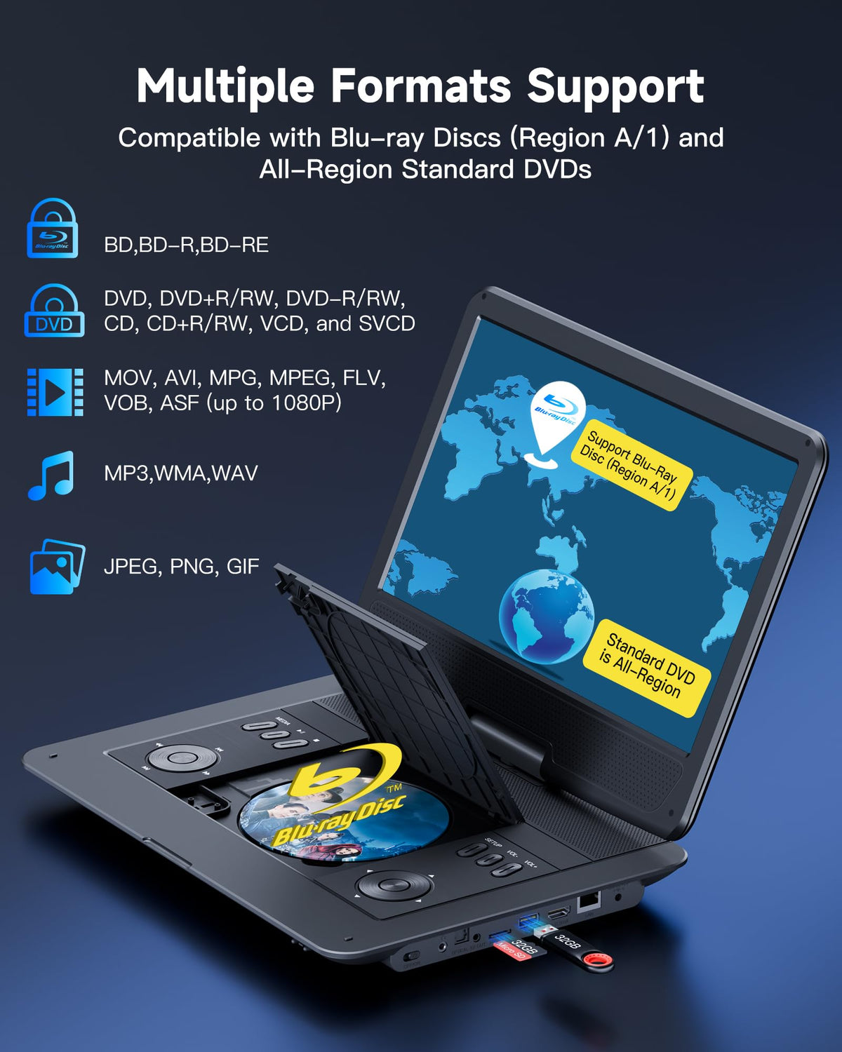 16.9" Portable Blu Ray Player with 14.1" 1080P Swivel Screen Z2552
