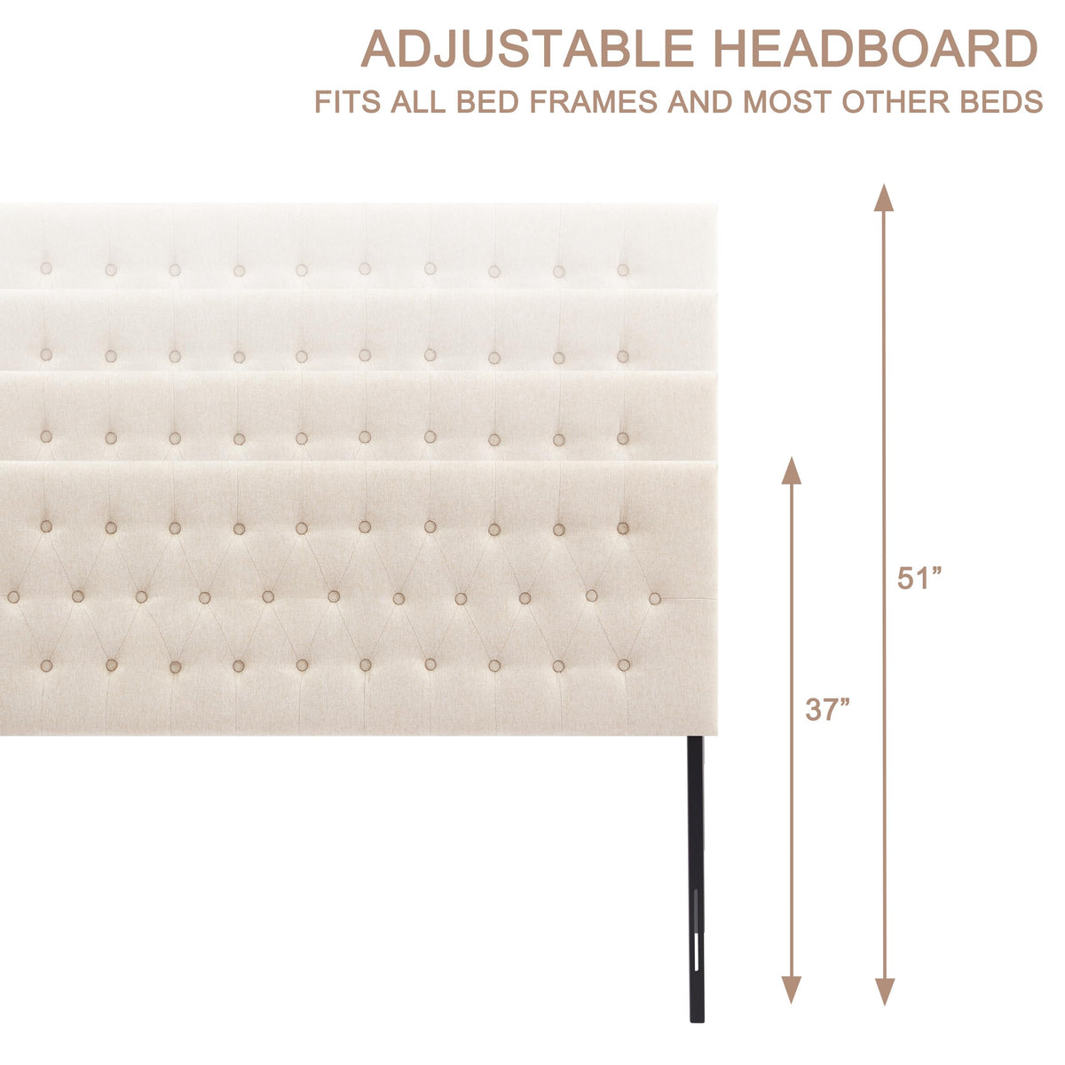Beige Tufted Upholstered Queen Size Headboard U65104