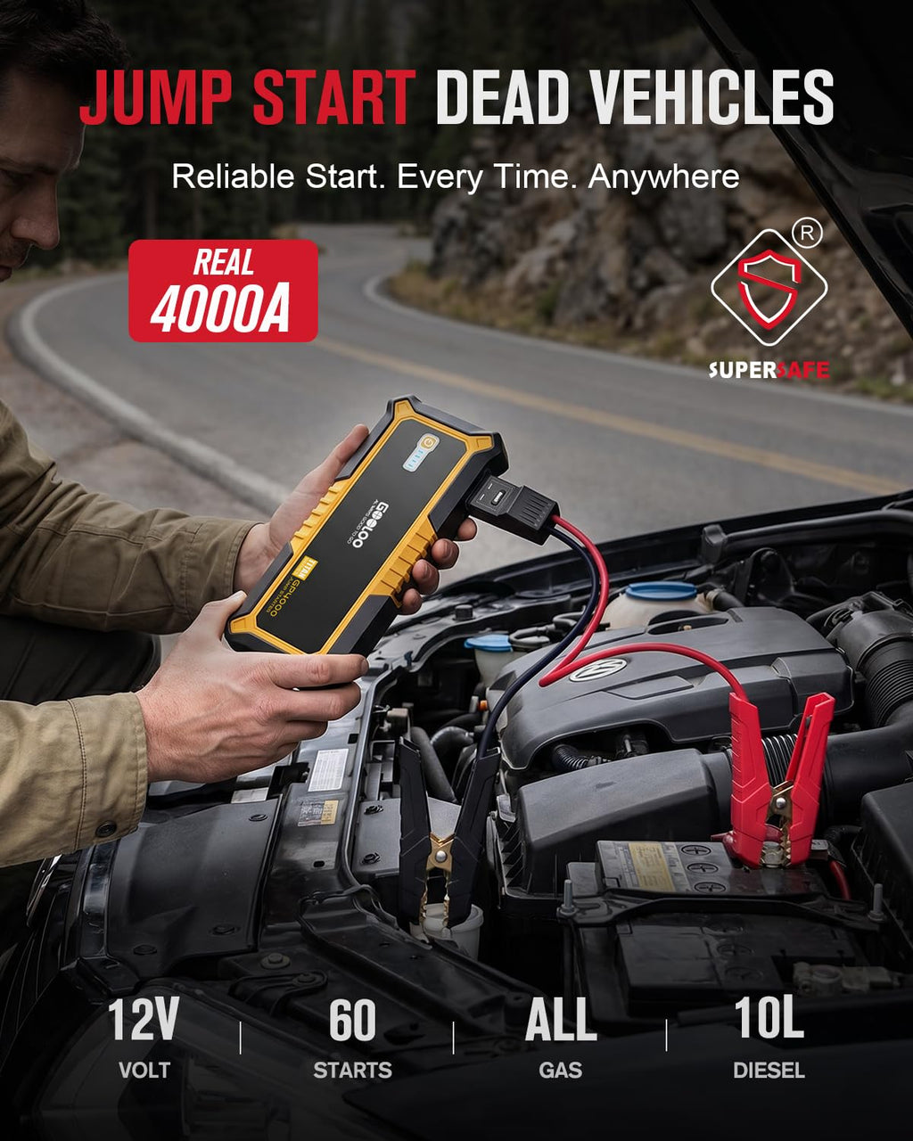 4000A 12V Portable Car Battery Jump Starter C6630