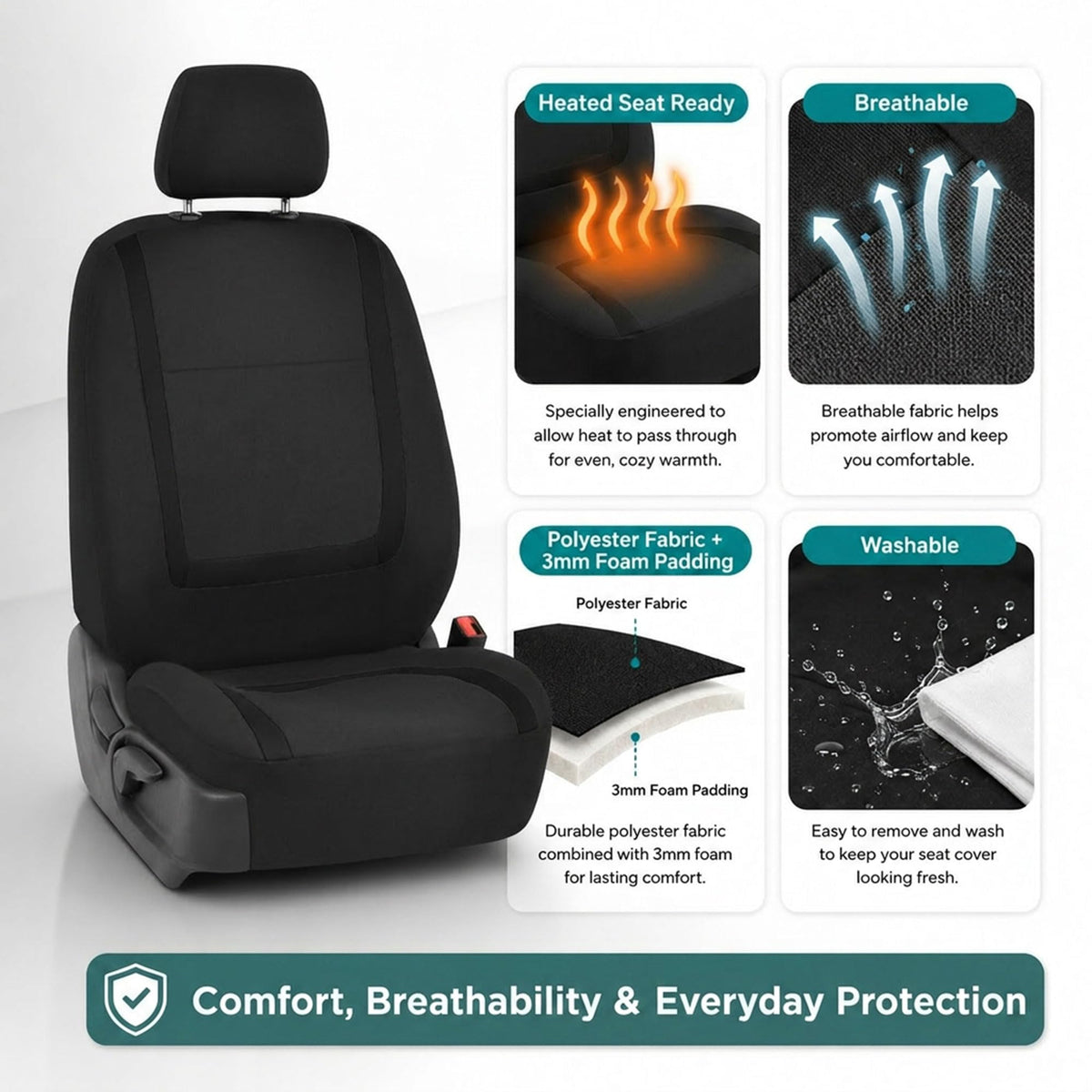 Cloth Car Seat Covers Front Set Black V251648