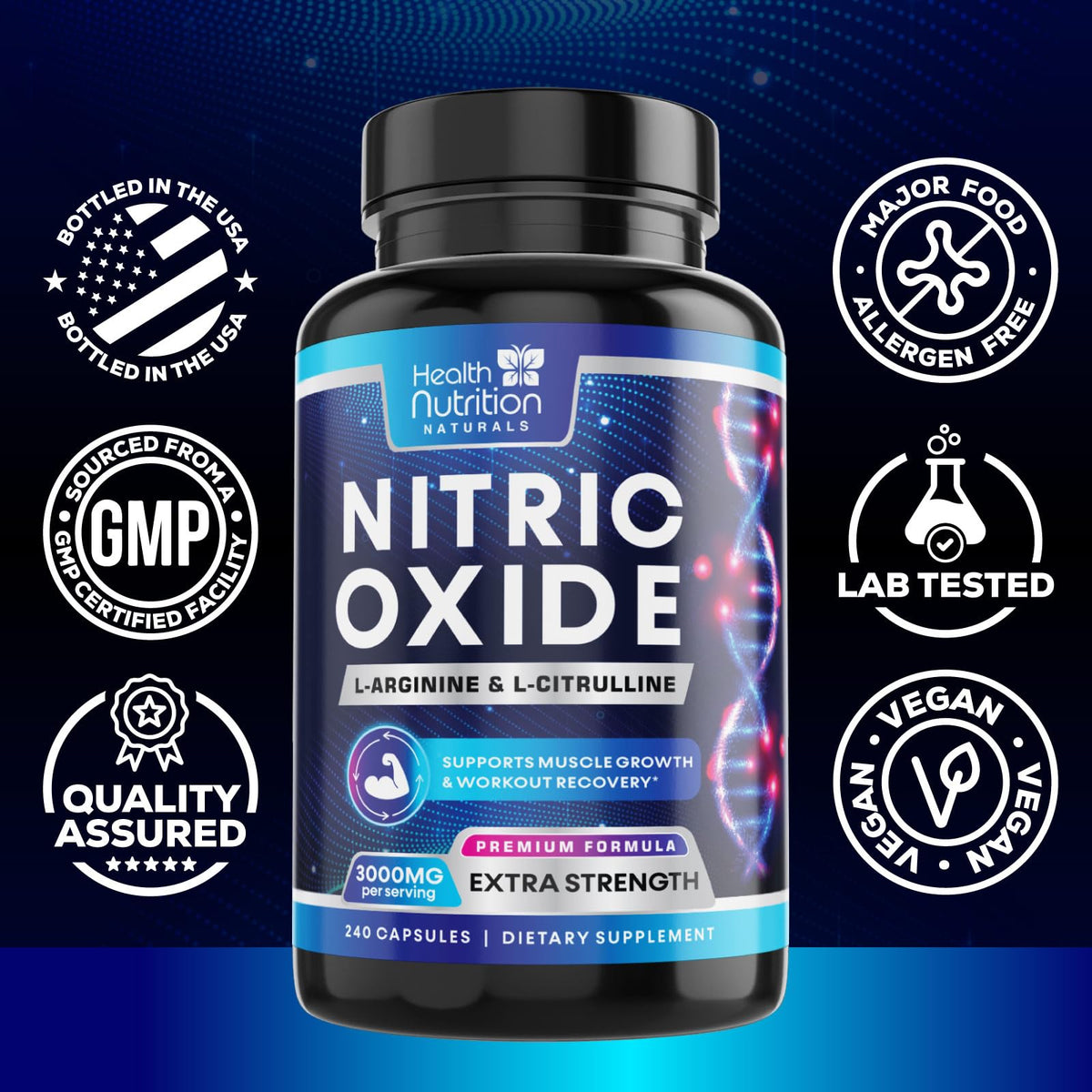 3000mg L-Arginine & L-Citrulline Nitric Oxide Supplement 240 Capsules H51556