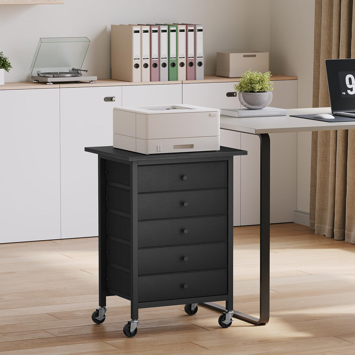 Black 5 Drawer Rolling File Cabinet with Wheels K41610