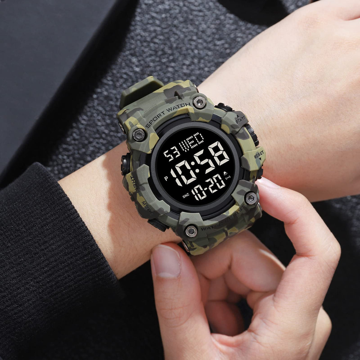 Men Digital Watch Waterproof LED Stopwatch H428064