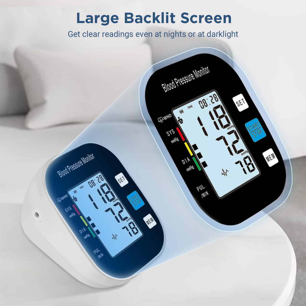 Blood Pressure Monitor with Large Backlit Display for 2 Users Arm Cuff & Storage Bag Z5748