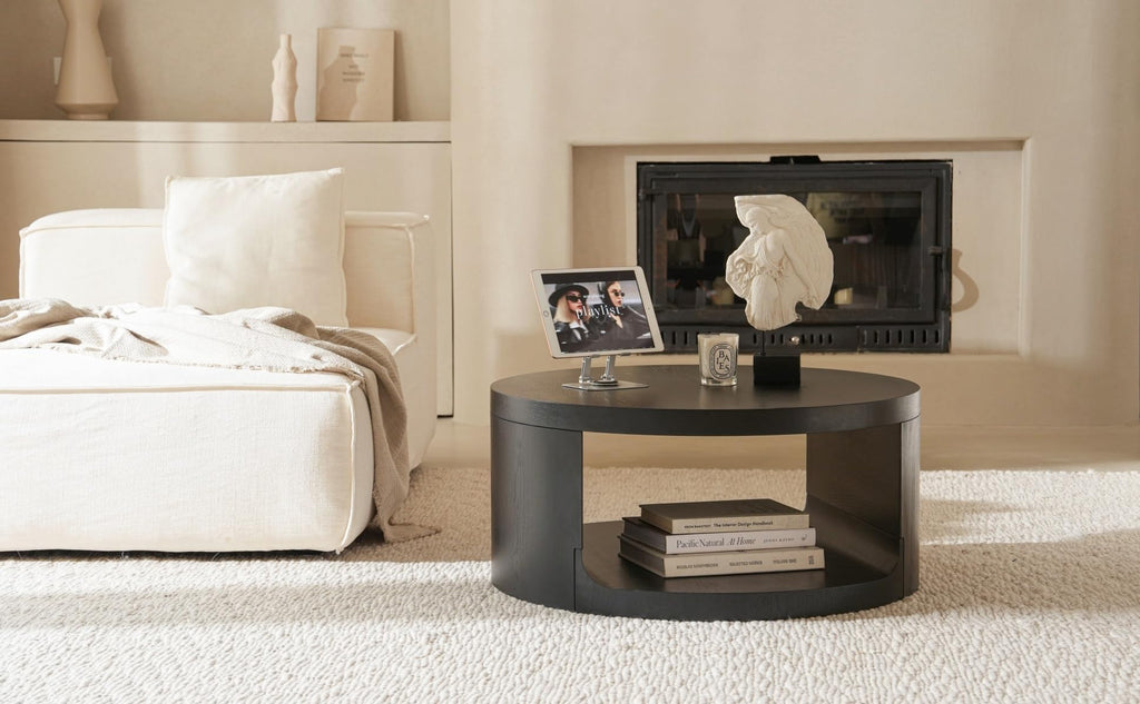 Black Round Coffee Table with Storage Q619