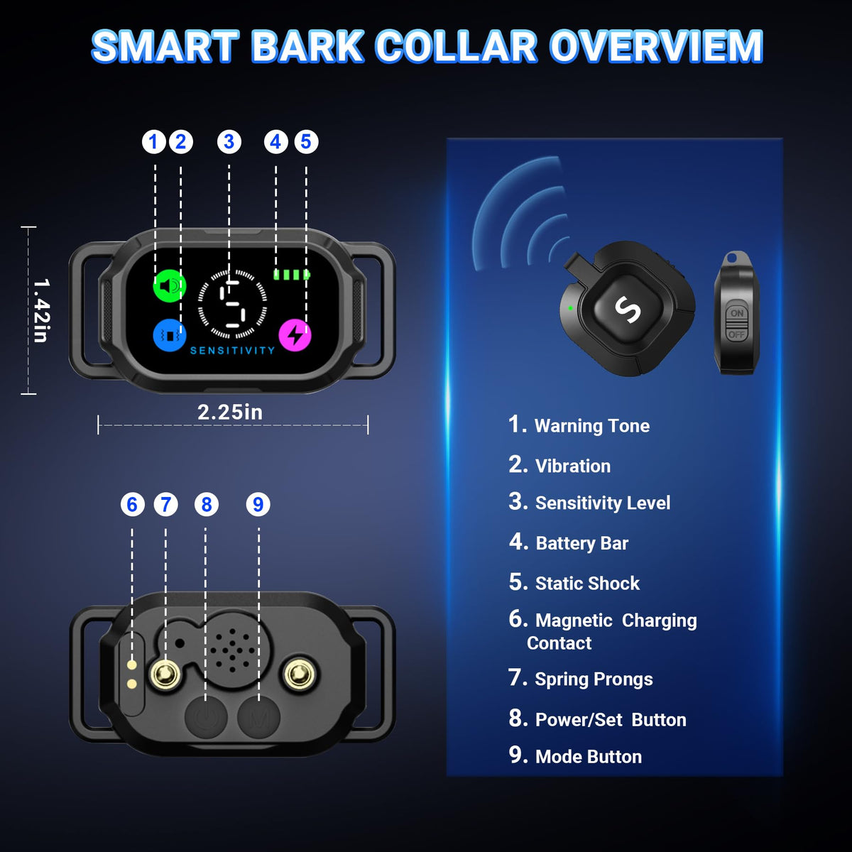 Dog Bark Collar with Remote Control, 2-in-1 Automatic & Manual Training Collar G264495