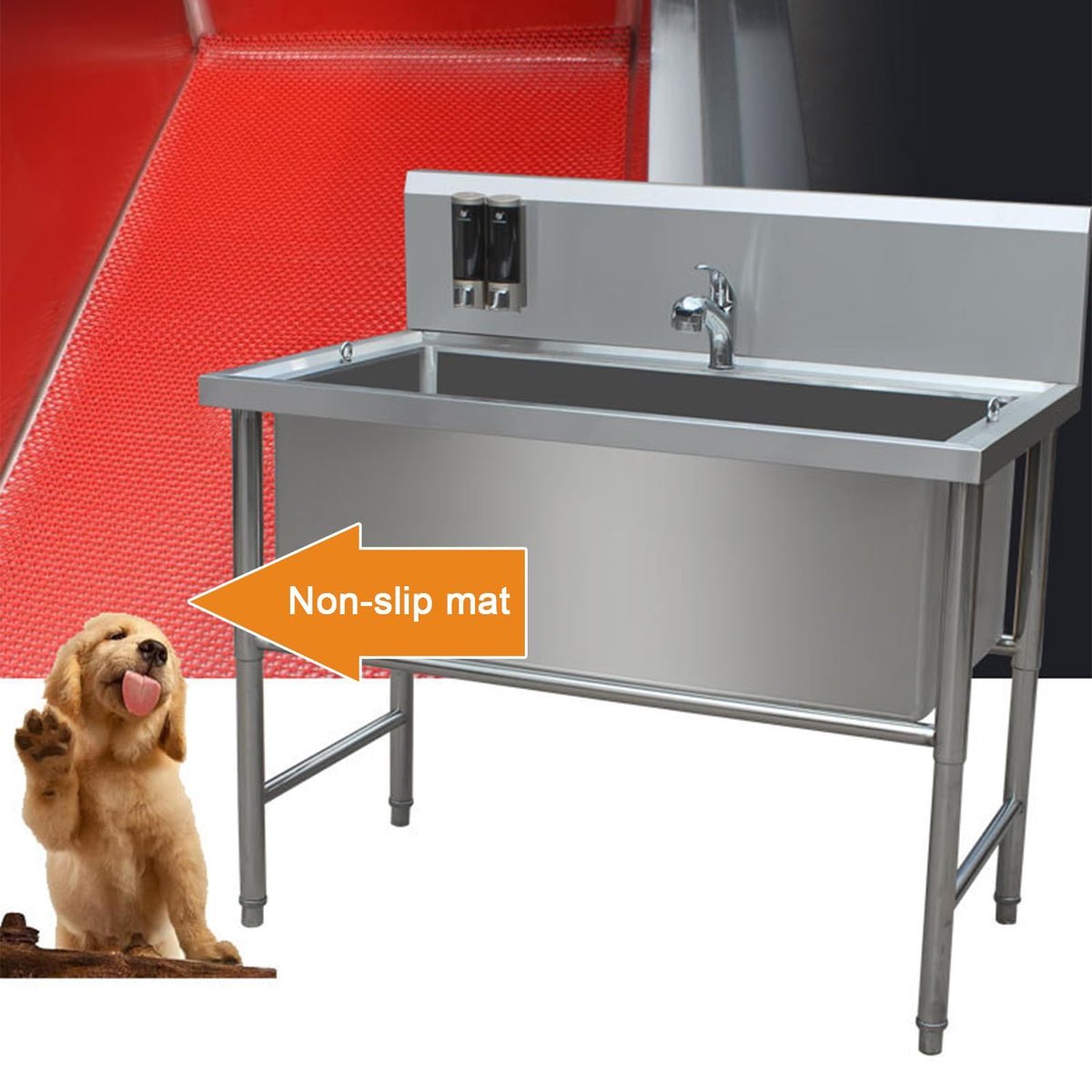 47" Stainless Steel Dog Grooming Tub with Stairs V926204