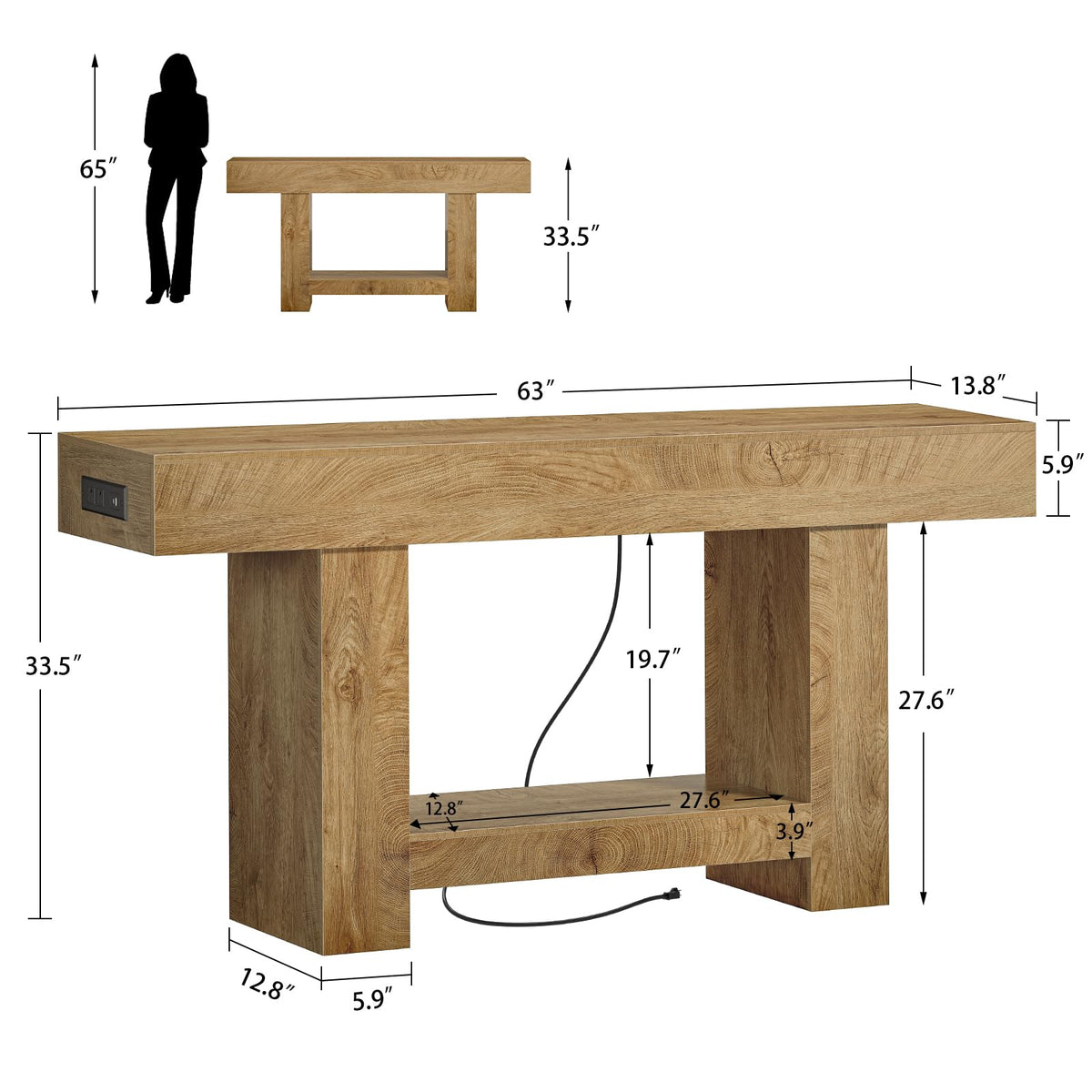 63" Entryway Table with Smart RGB Lights and Charging Station Z46116
