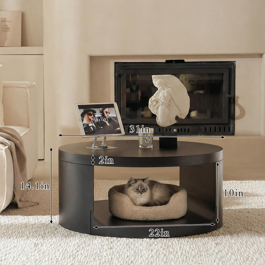 Black Round Coffee Table with Storage Q619