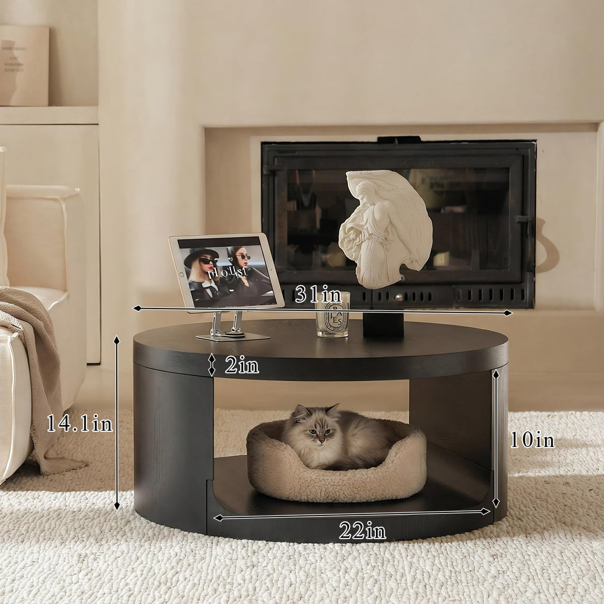 Black Round Coffee Table with Storage Q619