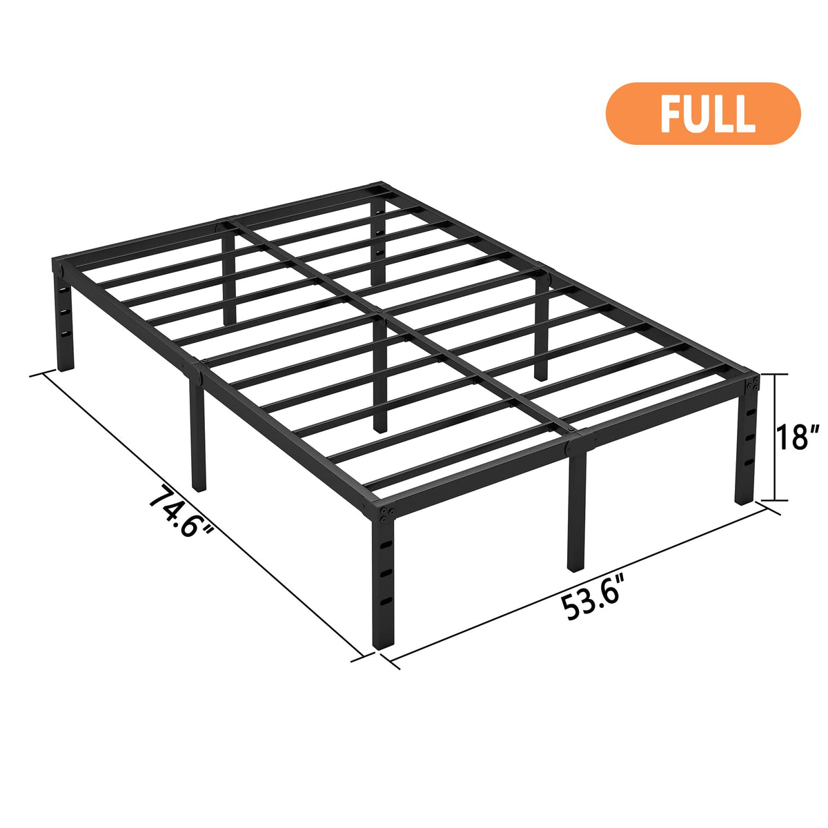 18 Inch Full Bed Frame with Under Bed Storage, Black K1398
