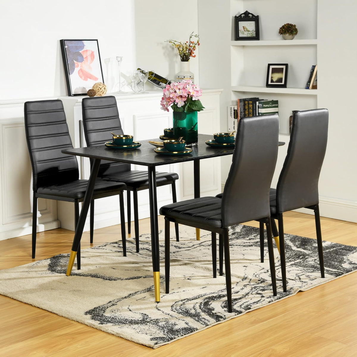 Black PU Dining Chairs Set of 4 Metal Legs L787737