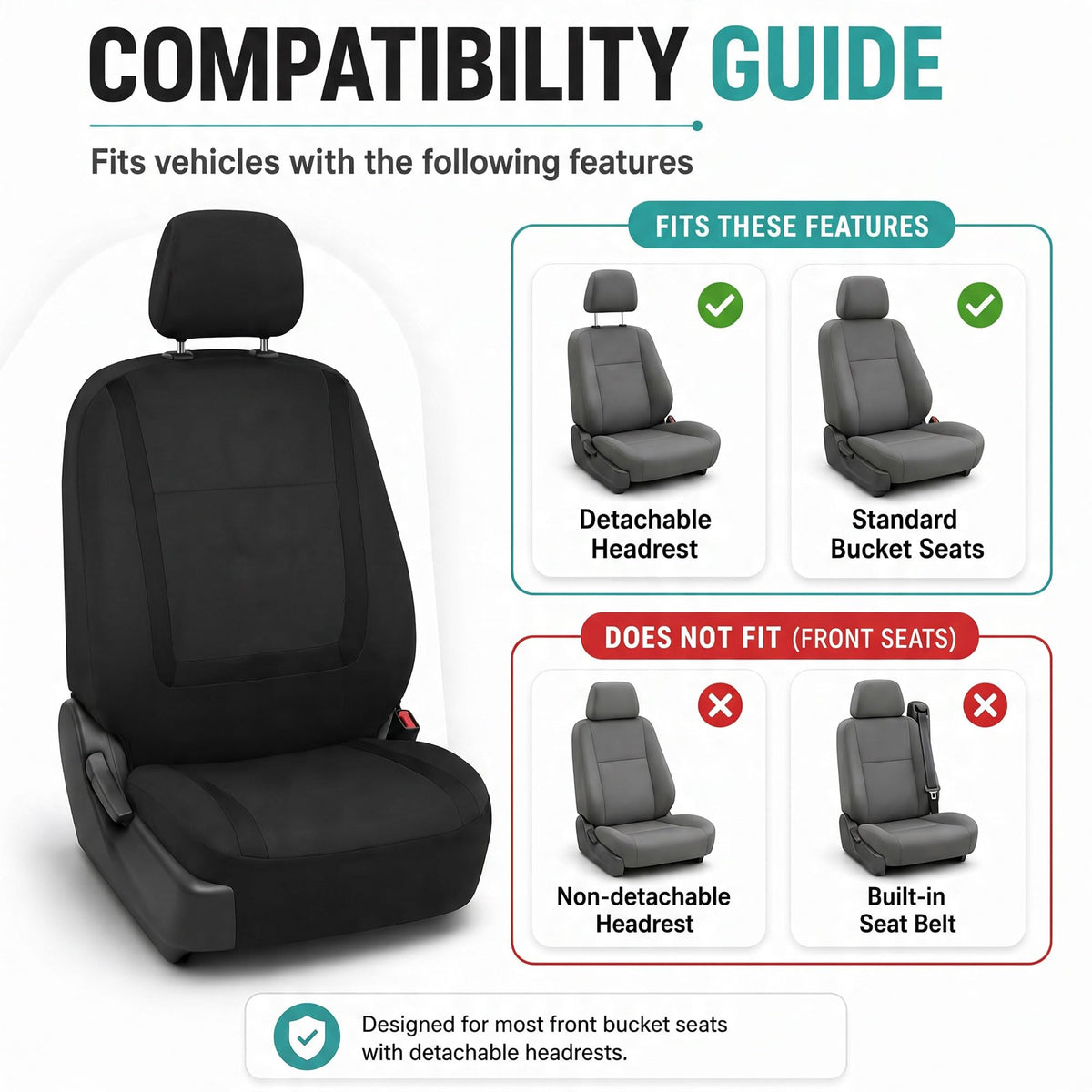 Cloth Car Seat Covers Front Set Black V251648