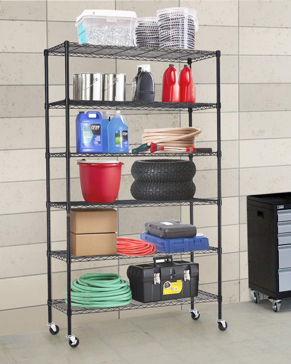 6 Tier Steel Wire Shelving Unit with Wheels U329