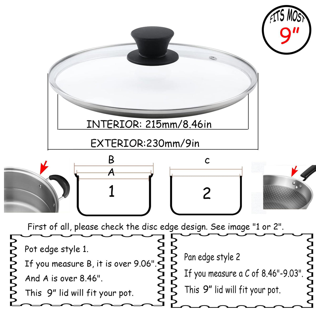 Universal Glass Pot Lid, 9 inch/23cm T602