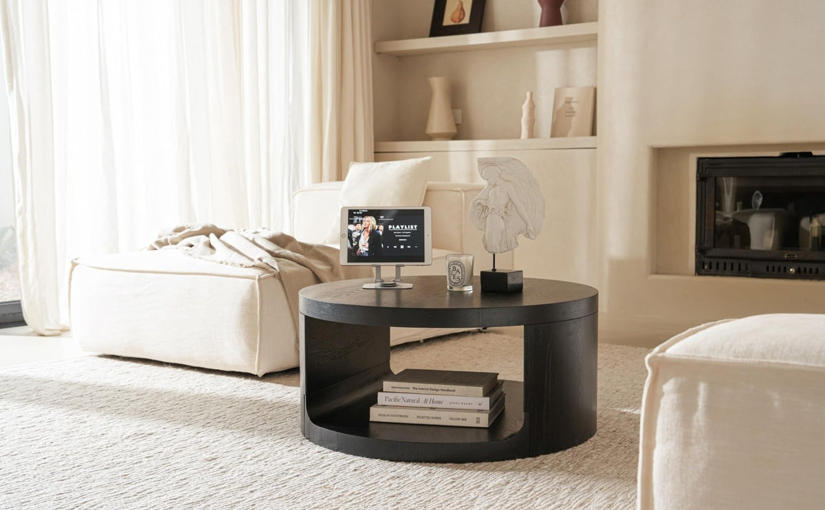 Black Round Coffee Table with Storage Q619
