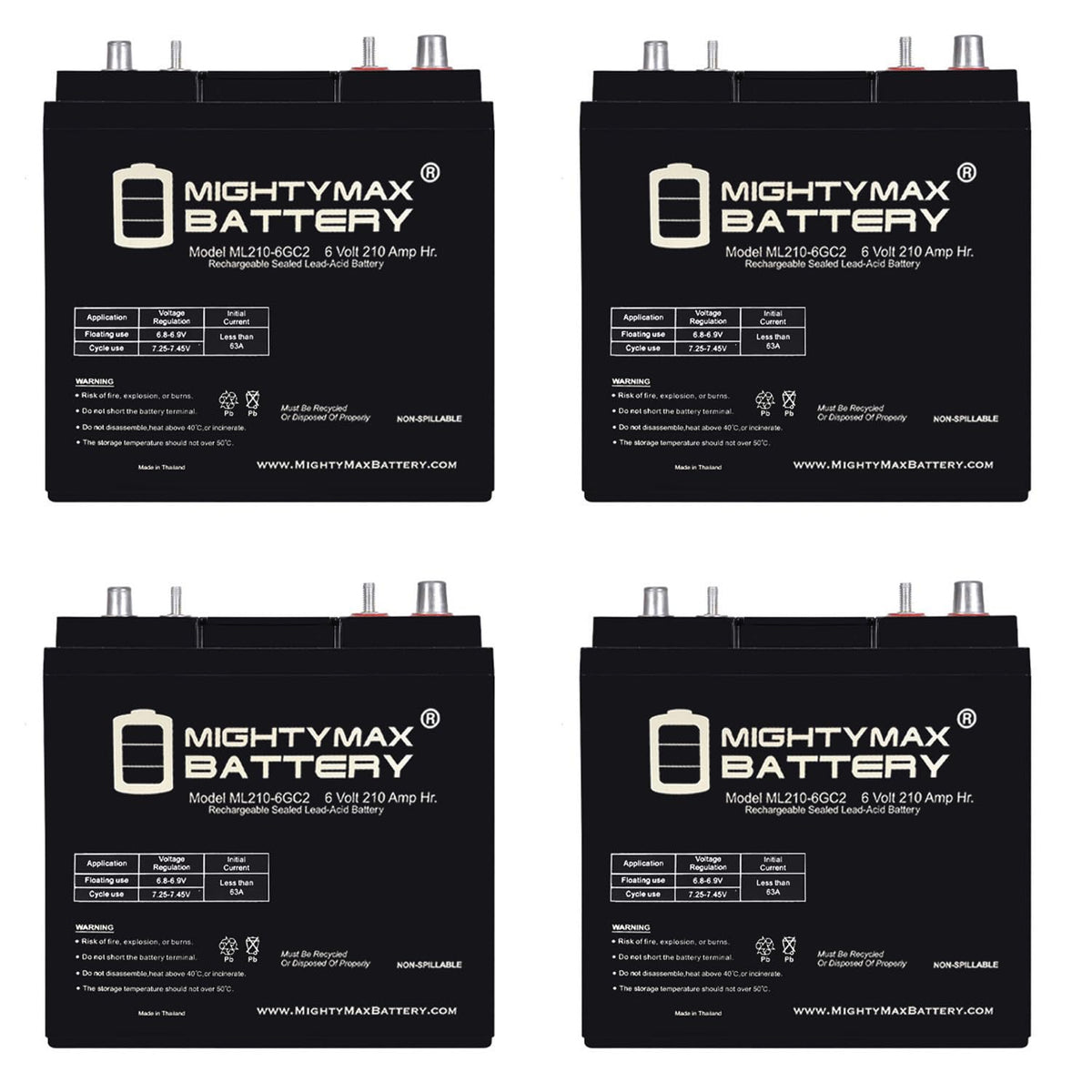6V 210AH Dual Terminal SLA Replacement Battery 4 Pack K228