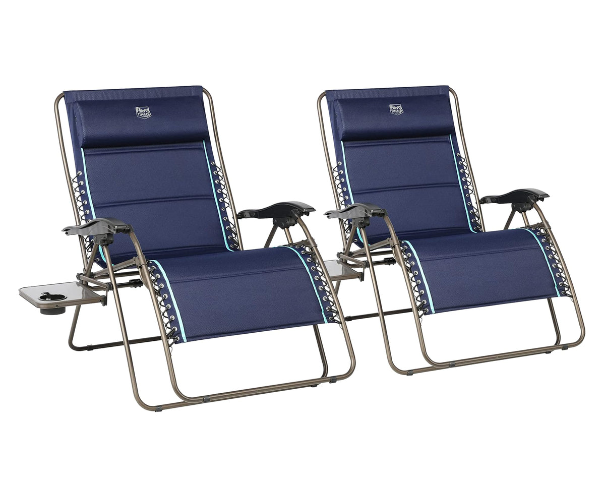 Oversized Zero Gravity Reclining Chair with Side Table, Blue 2 Pack M12569