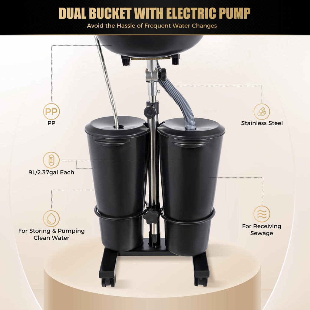 Portable Height & Angle Adjustable Shampoo Bowl with Electric Pump & 2 Bucket V872