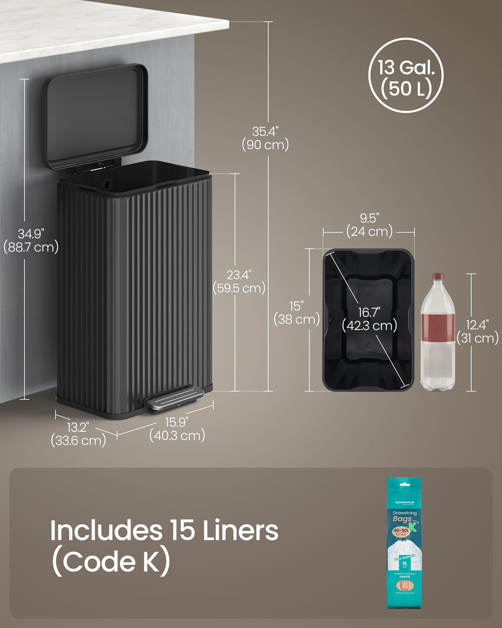 13 Gallon Stainless Steel Pedal Trash Can M4959