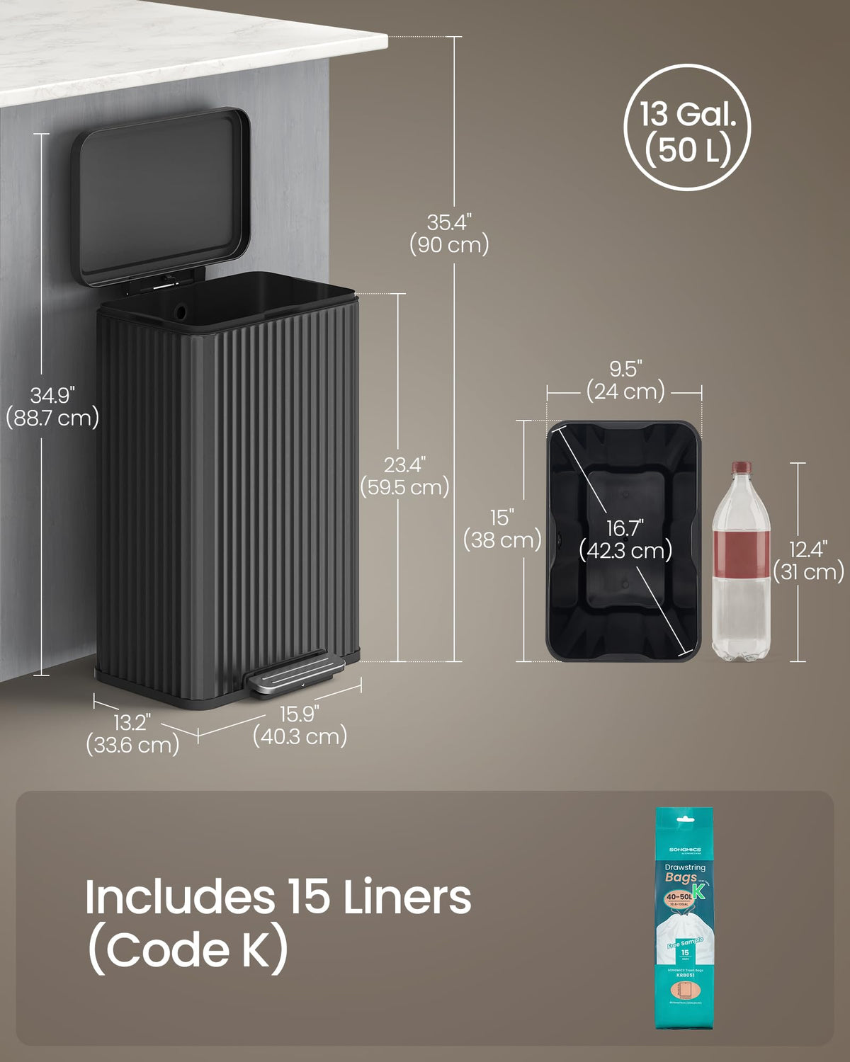13 Gallon Stainless Steel Pedal Trash Can M4959