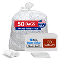 Clear Trash Bags with Twist Ties 50 Count Heavy Duty T813530