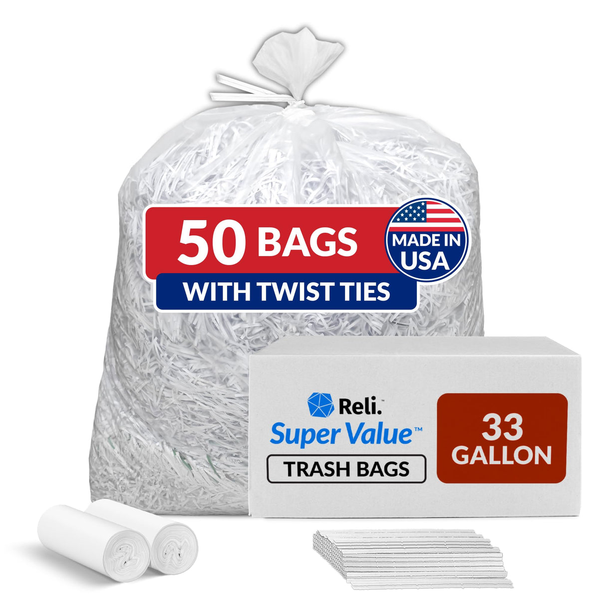 Clear Trash Bags with Twist Ties 50 Count Heavy Duty T813530