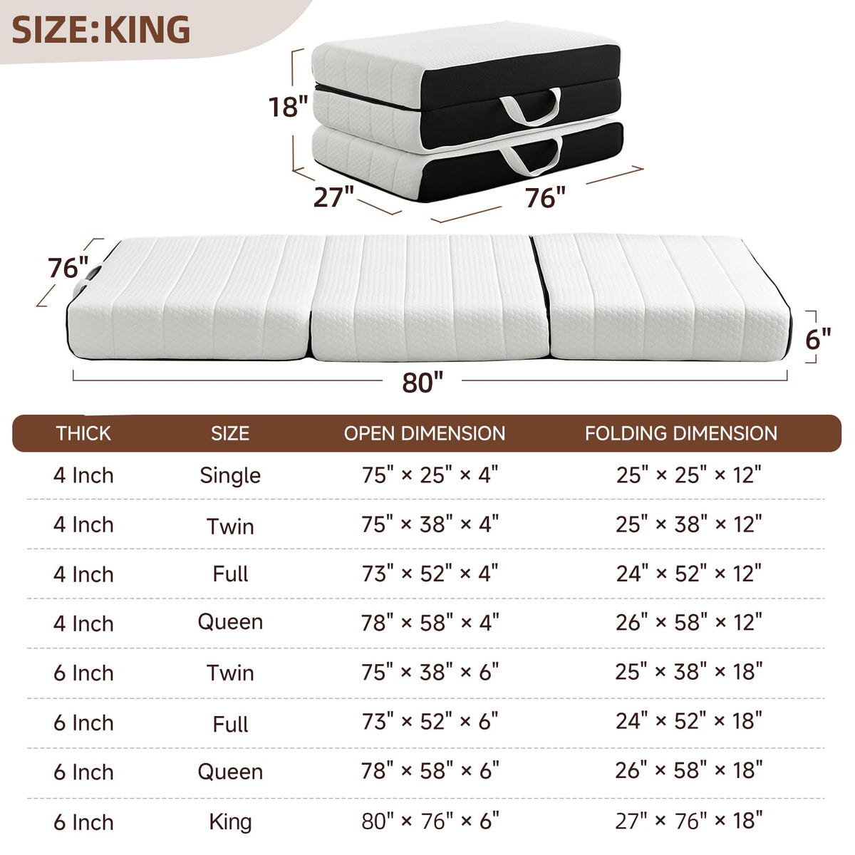 King Tri-Fold Memory Foam Mattress with Washable Cover B518210