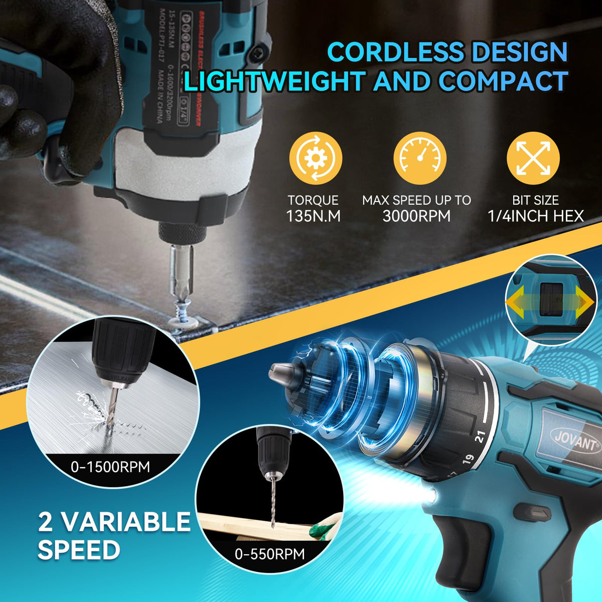 Cordless Drill and Impact Driver Combo Kit with 2 Batteries H26561