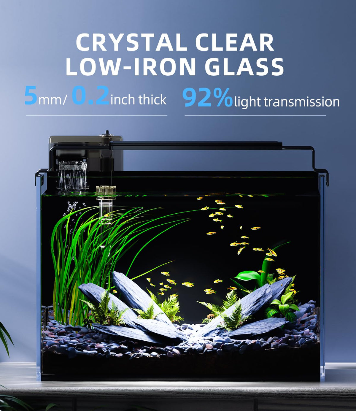 5 Gallon Rimless Glass Aquarium Starter Kit with Filter Light Lid R479
