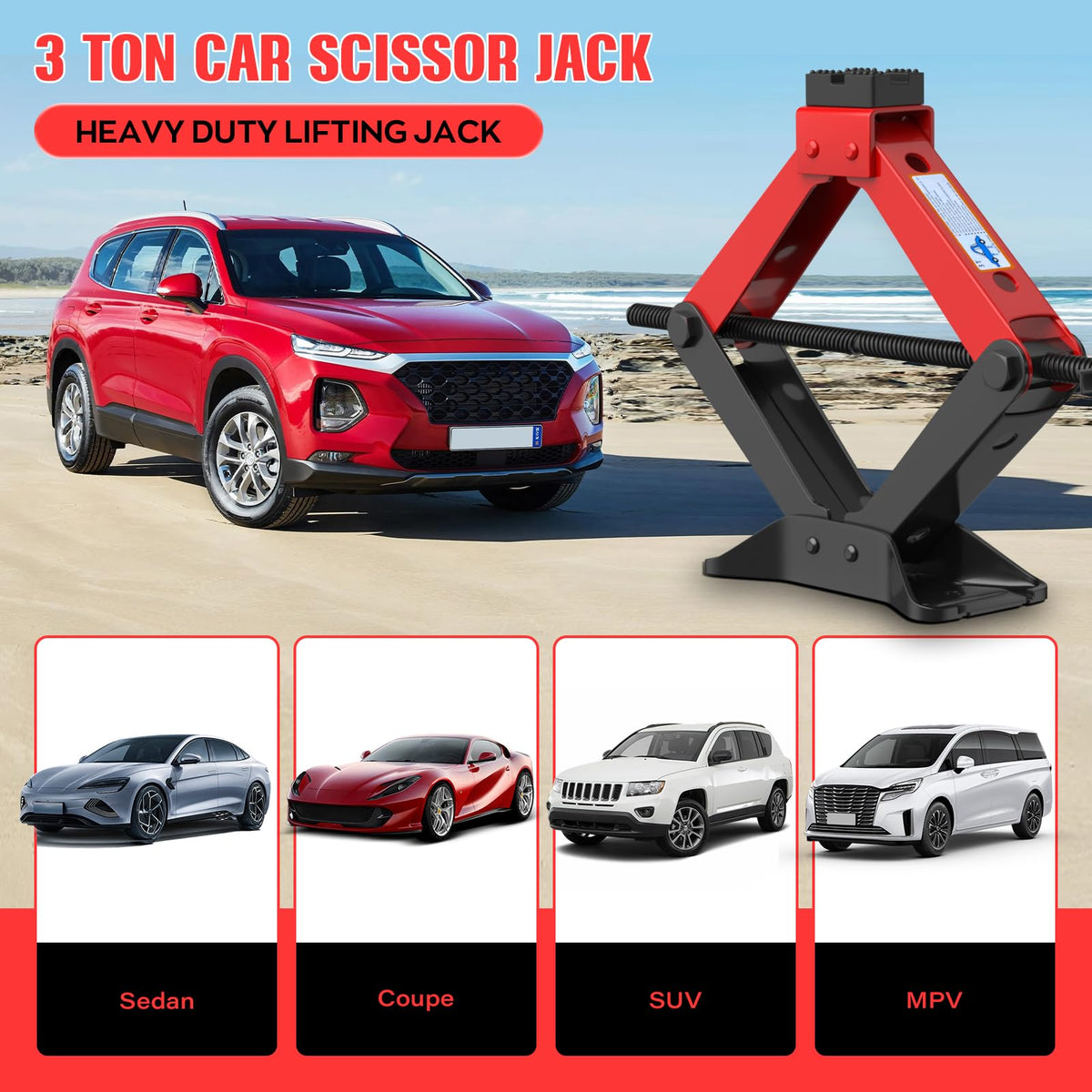 3 Ton Heavy Duty Scissor Jack Kit with Lug Wrench V7646