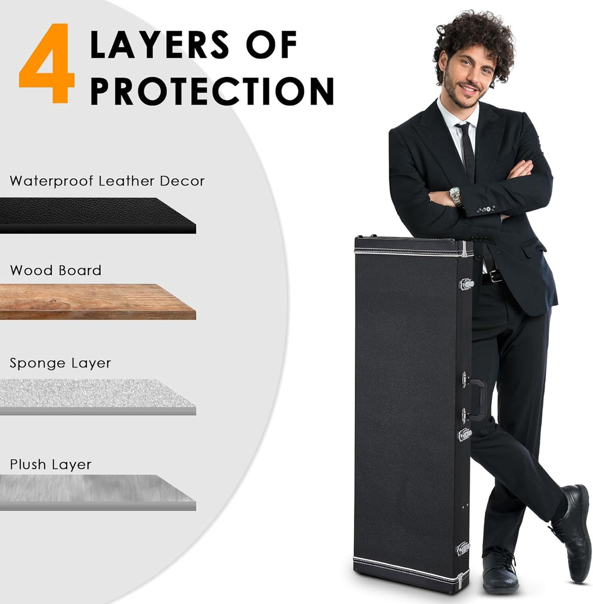 39-Inch Electric Guitar Hard Case with Thickened Padding, Black H5685