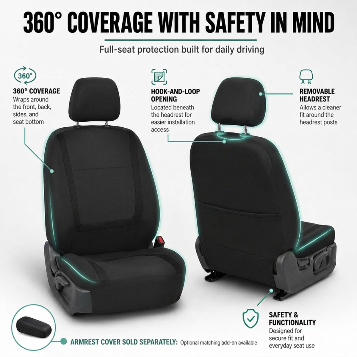 Cloth Car Seat Covers Front Set Black V251648