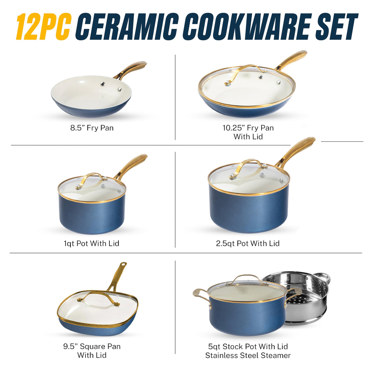 12 Pc Titanium Ceramic Nonstick Cookware Set N8454